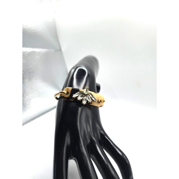 J.Crew Tortoise Shell Acrylic Bracelet Rhinestone Cluster Gold Tone Modern - Picture 2 of 5